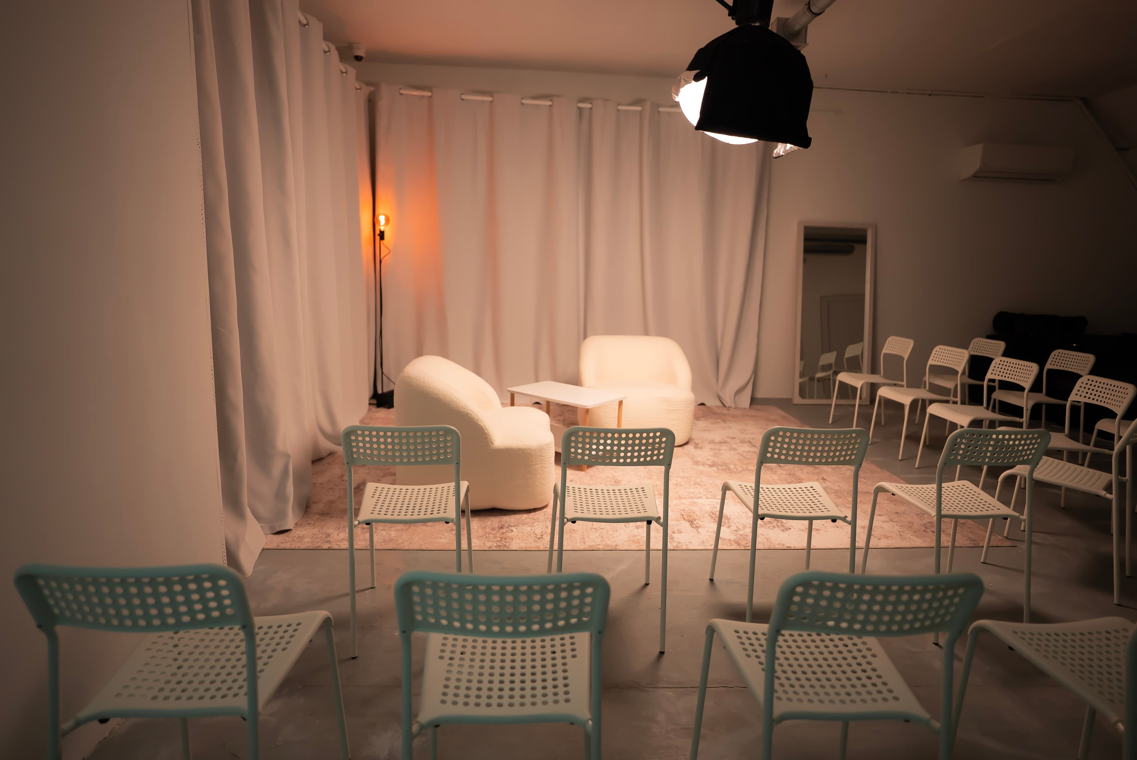 Full event space view with professional lighting