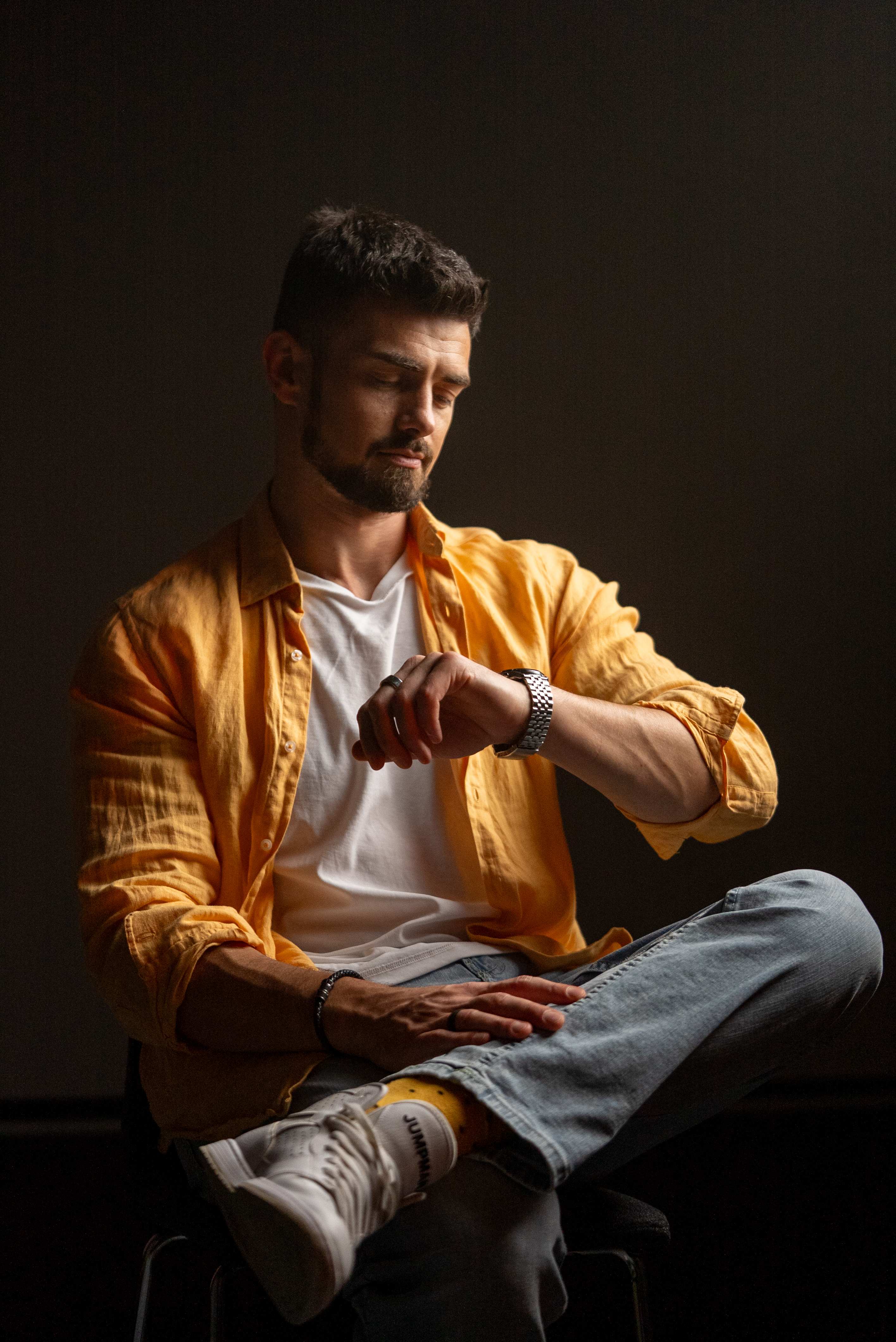 Fashion portrait with dramatic studio lighting