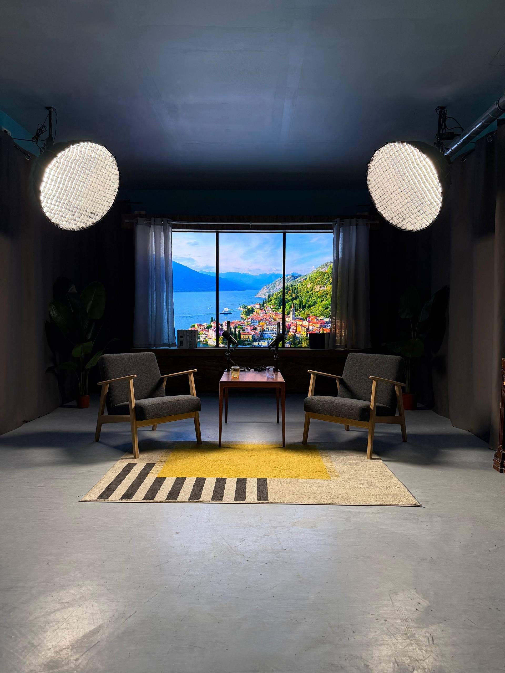 Rent video studio in Lisbon — Infinite Digital Window with Mediterranean coastal town