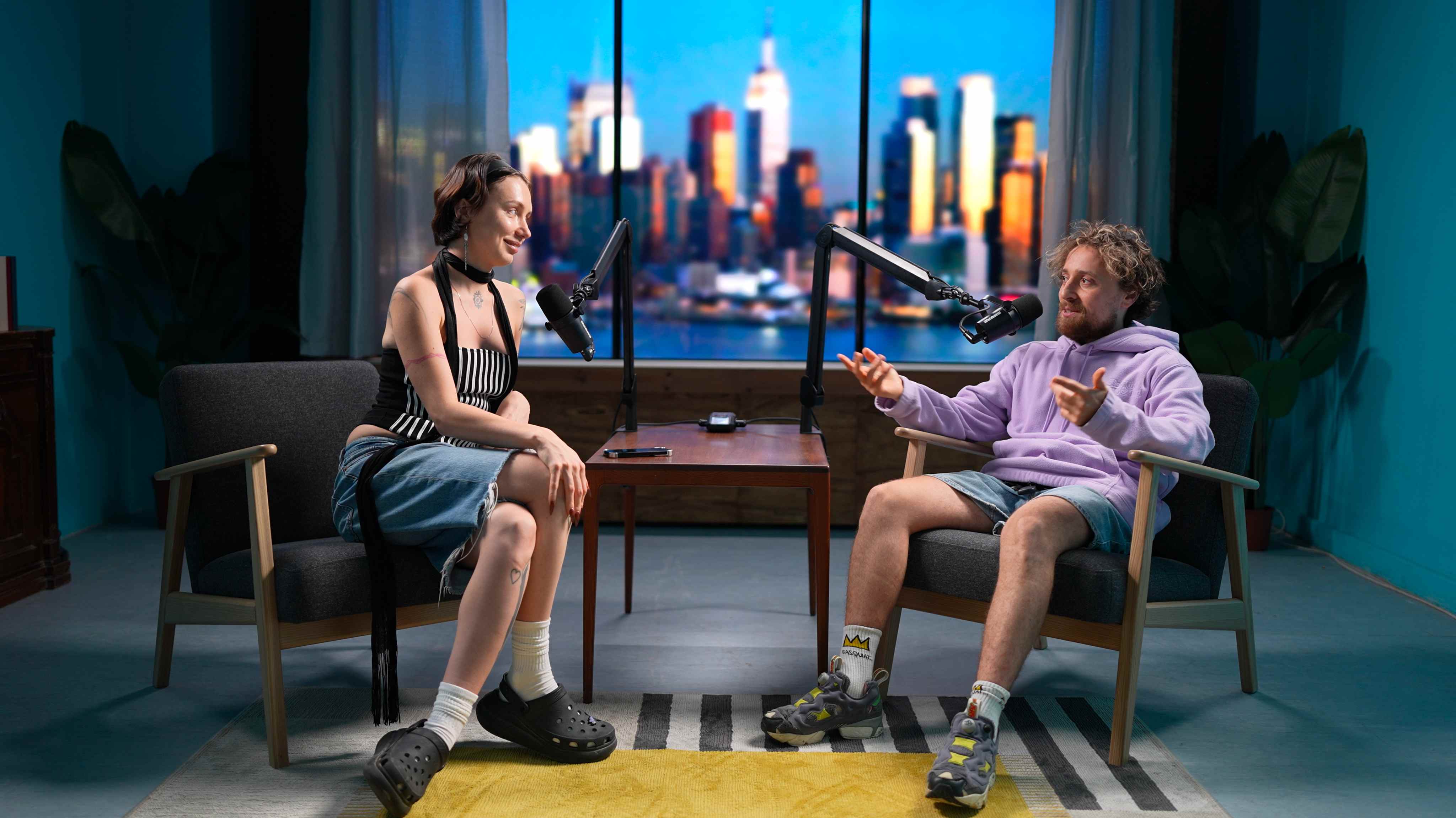 Client testimonial recording studio Lisbon with cinematic backgrounds